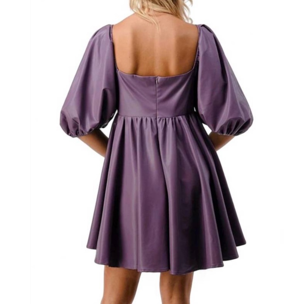 Dance & Marvel Presley Vegan Leather Puff Sleeve Babydoll Dress - Picture 7 of 15